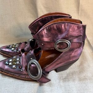 Coach Metallic Plum Studded Cutout Ankle Booties